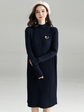 Splicing Pleated Solid Color Knitting Sweater Dress